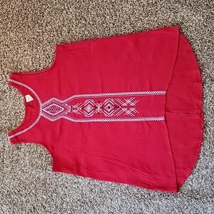 Faded Glory Tank Tunic Red Hi Low Southwestern Embroidered Size XL 16-18